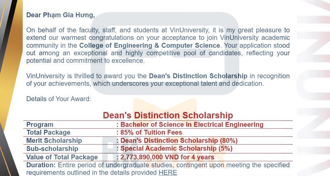 Học viên BKSTAR nhận học bổng 85% ngành Kỹ thuật Điện tại Đại học VinUniversity