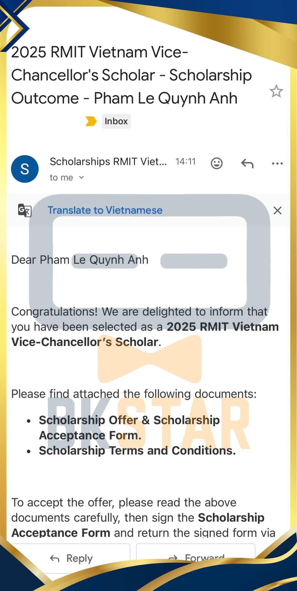 Học viên BKSTAR xuất sắc giành học bổng 100% RMIT Việt Nam và hàng loạt học bổng quốc tế